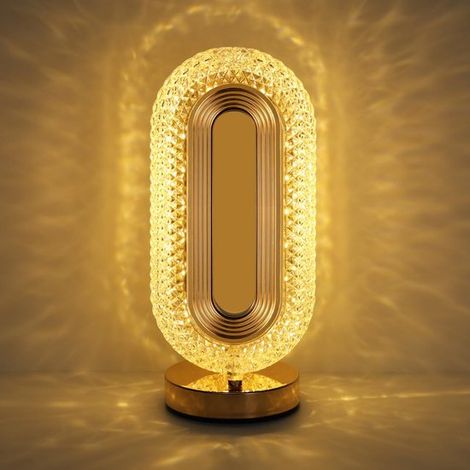 Lámpara de mesilla noche dormitorio, Lámpara nocturna regulable 3 colores puerto USB, Lámpara ovalada moderna cristal recargable control táctil (1/5)