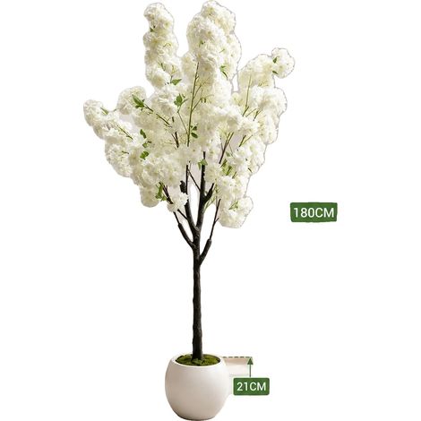 Cerezo artificial, fácil montaje, decoración de interior, 180 cm, blanco, 3 unidades. (1/2)