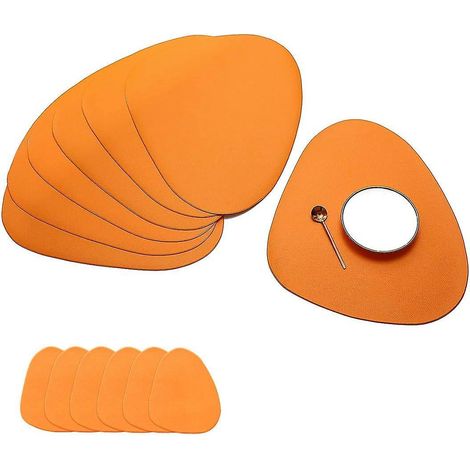 lot De 6 Rond Set De Table(orange)13x11cm En Cuir Et Dessous De Verre Antidrapant Lavable En Pvc Rsistant La Chaleur Sets De Table Pour Table De (1/5)