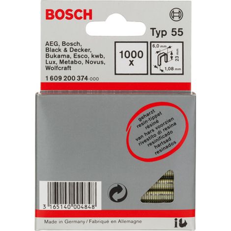 Bosch Schmalrückenklammer Typ 55 geharzt, 23, 1000er-Pack, für Druckluftnagler/Drucklufthefter