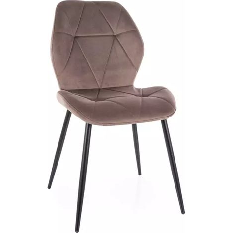 Chaise velours cappuccino avec piétement noir mat et design matelassé moderne LIRYCA (1/5)