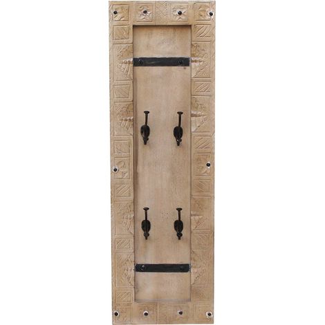Panneau de Vestiaire Mural en Bois de Manguier Sculpté Porte-Manteau avec 8 Crochets - PANGIVO (1/4)