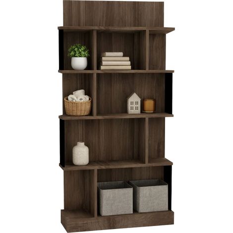 Libreria Pedara, Biblioteca 4 Ripiani, Installazione Libera, Sfumatura Colore Struttura Noce, 80x22x160h cm Marrone Noce