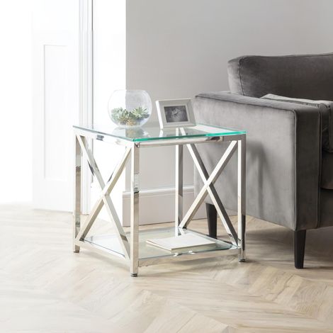 Table d’appoint chromé et verre (1/5)