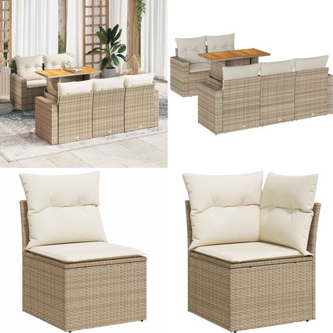 vidaXL Salon de jardin avec coussins 6 pcs beige résine tressée (1/5)