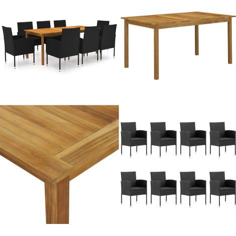 Set da Pranzo da Giardino 9 pz Nero - Tavolo da pranzo in legno - Sedie da pranzo da giardino