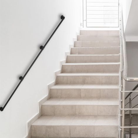 Handlauf 12FT Treppengeländer Innen/Außen Galvanisiertes Eisen Loft Rohr Schwarz Geländer Langer Schritt Fußlauf Industrieller Handlauf Wandmontage Eisenrohr Treppengriff