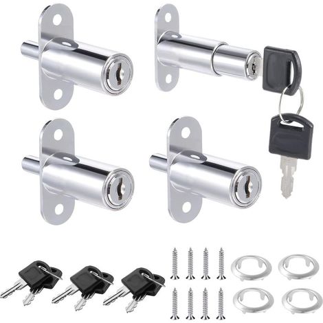 4 Pcs Serrure de classeur Serrure e Placard à Tiroirs Alliage de Zinc Serrure de Meuble à Porte Coulissante Avec 8 Clé pour Vitrines Classeurs Tiroirs Penderies Bureaux Meubles Ø 19 mm (Argent) (1/5)