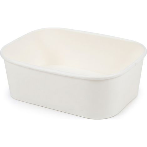 Bol rectangulaire en kraft blanc 1000 ml avec couvercle en papier