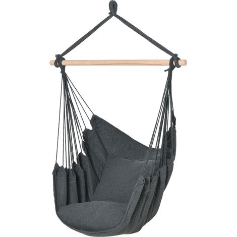 Fauteuil suspendu extérieur chaise hamac 2 coussins gris foncé coton mélangé