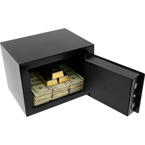 Portable Steel Safe Box – Lightweight, Modern Black Finish, Felt-Lined Interior Protects Delicate Items, Includes 3 Keys & Mounting Screws – Black (1/5)