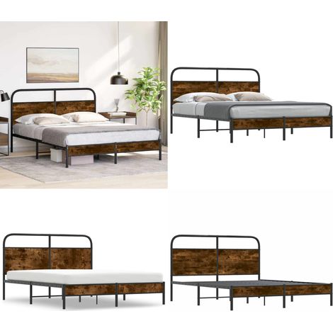 vidaXL Cadre de lit sans matelas 150x200 cm chêne fumé bois ingénierie (1/5)