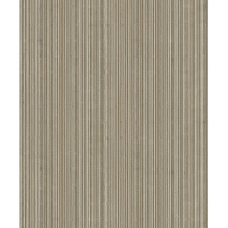 Papier peint rayures fines tissées taupe doré