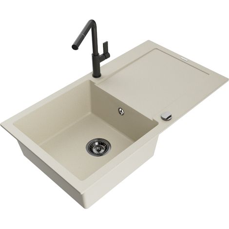 Mexen Leo fregadero de granito de 1 cubeta con escurridor y grifo de cocina Flora, beige - 6501-69-670401-70-B (1/5)
