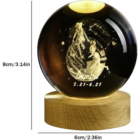 Veilleuse boule de cristal (lumière chaude), lampe sculptée en 3D, décoration intérieure (1/2)