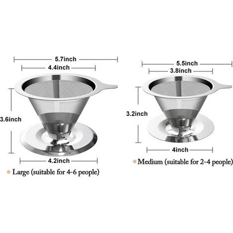 1 ensemble. Couleur : Argent. Matériau : Filtre à café en acier inoxydable, entonnoir à café filtre, acier inoxydable 304.