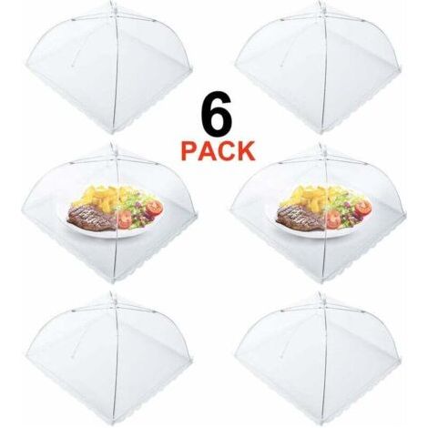 QORVA-6 pcs Cloche Alimentaire Pliable Anti-Mouche Couvercle de Nourriture en Maille Pliant Tente Parapluie Anti-Insectes Anti-moustiques Protection pour Barbecue Pique-Nique Aliments 44x44x30 cm (1/3)