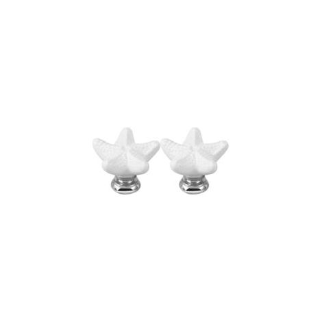 Set mit 2 Keramik-Möbelknöpfen in Seesternform - Für Türen, Schubladen, Schränke (3,4 x 3,4 x 2,4 cm)