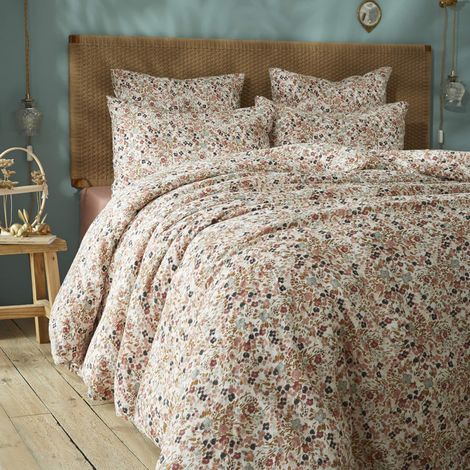 Terre De Nuit – Parure de lit gaze de coton imprimé floral 240x220 cm – Toucher ultra-doux – Lavable en machine – Housse de couette et 2 taies d'oreillers (1/5)