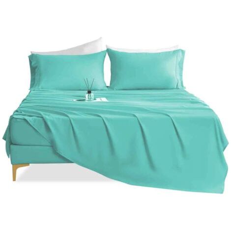 Set di biancheria da letto di lusso per hotel, 4 pezzi, lenzuola con angoli profondi, lenzuola in microfibra ultra morbida, color verde acqua. (1/5)
