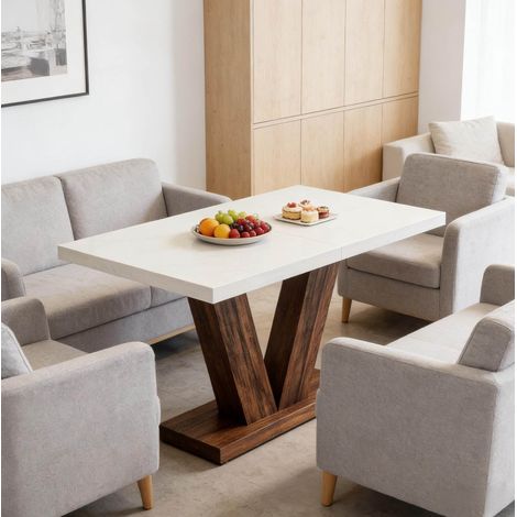Tavolo da pranzo 120x80x75 cm marrone rustico e bianco in legno con piano spesso e design industriale (1/5)