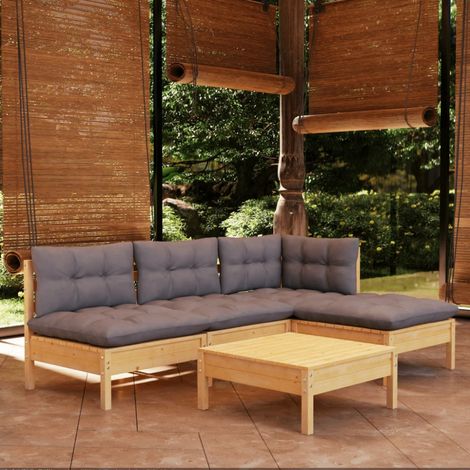 5-tlg. Garten-Lounge-Set mit Grauen Kissen Kiefernholz vidaXL (1/5)