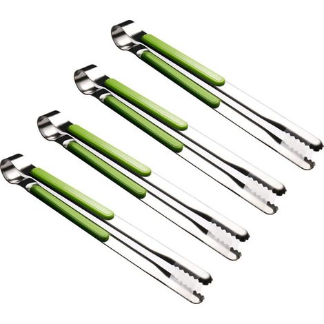 Pinces de cuisine en acier inoxydable, pinces de service pour la cuisson, pinces alimentaires en métal avec poignée ergonomique antidérapante (vert foncé) (1/5)