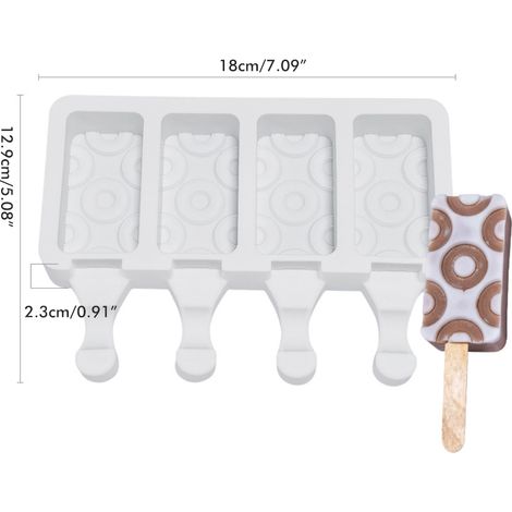 Moule à glace en silicone, moule à 4 alvéoles pour glaces maison et sucettes glacées. (1/5)