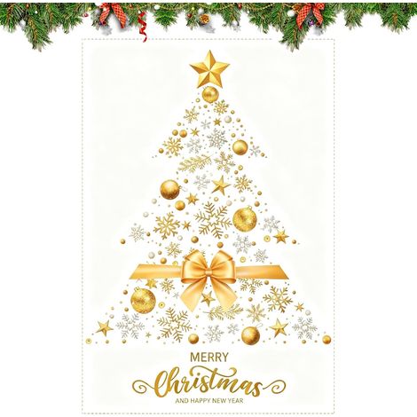 Autocollants De Noël Pour Fenêtres Décorations DIY Amovibles Statiques Adhésif Amovible De Grand Arbre De Noël Pour Fenêtre Pour Verre, Mur, Porte, Miroir, Maison, Bureau, Fête, Salle De Classe, (1/5)