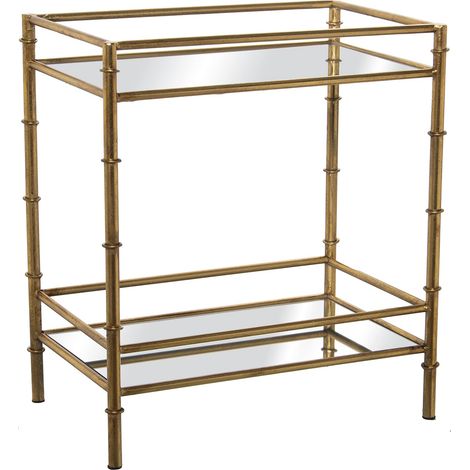 Table d'appoint rectangulaire en métal et Miroir avec Deux Niveaux en Or 54 x 34 x 60 cm, Hauteur 10,5 cm (1/3)