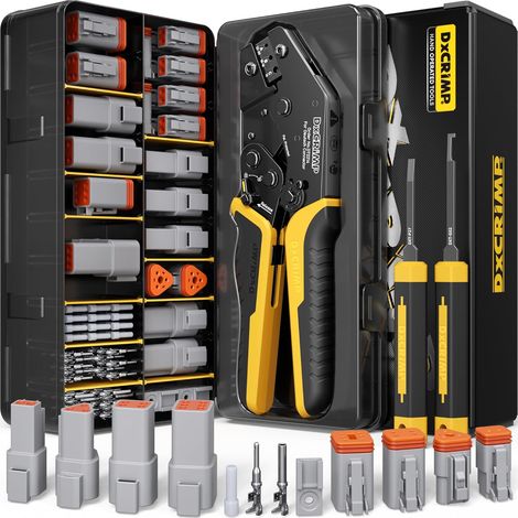 Kit Pince à Sertir pour Connecteurs Série DT, 2-6 Broches Connecteurs Étanches, Contacts Estampés T16 (22–14AWG/0.34-2.5mm²), Pince à Cliquet et Outils d'Extraction, Compatible avec DT (1/5)