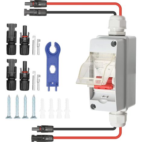 DC isolator, 1-string solar PV combination box, with 500V 32A protection circuit breaker, 1-in-1 waterproof photovoltaic junction box with IP66 PV DC circuit breaker switch