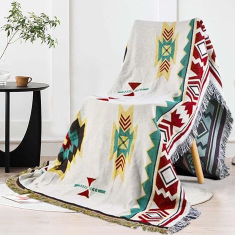 Tolenre Sofadecke 90 x 150 cm, Boho-Strick-Tagesdecke aus Baumwolle, multifunktionale Bettdecke, Dekodecke, Campingdecke (1/5)