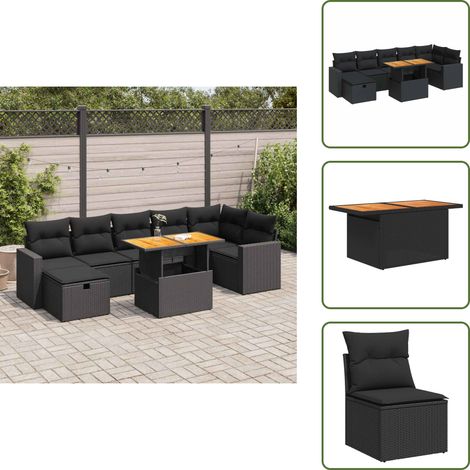vidaXL Salon de jardin 5 pcs avec coussins noir résine tressée acacia (1/5)