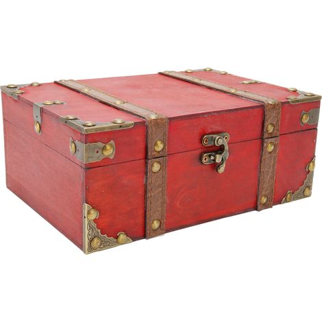 Coffre au trésor rectangulaire vintage, grande capacité, coins renforcés en bois, boîte à bijoux pour cartes postales, photos et petits objets précieux (1/5)