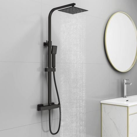 AICA Bathroom Thermostatic Mixer Shower Twin Head Set Square Matt Black