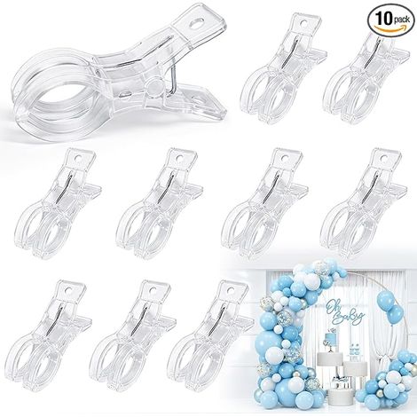 10er-Packung durchsichtiger Federclips, 3,5 Zoll, unsichtbare Ballonbogenclips aus Kunststoff, rutschfest und robust, geeignet für Geburtstags- und Hochzeitsfeier-Hintergrunddekorationen. (1/5)