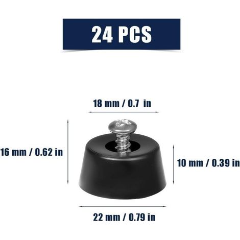24 Stück Gummifüße, Schraubgummifüße für Stühle und elektronische Geräte (Schwarz) (1/3)
