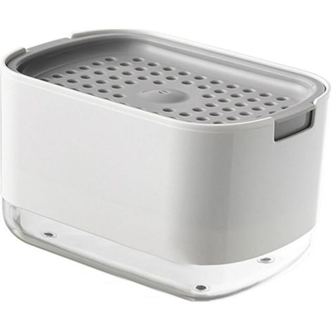 Distributeur de savon avec support éponge PP PET, boîte à savon à pression pour chiffon, nettoyage de cuisine, blanc (1/5)
