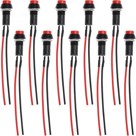10pcs Interrupteur à Bouton-Poussoir Momentané Interrupteur à Klaxon Filaire Rond avec Fil Pré-soudé 12-24V 10cm pour Voiture Bateau Véhicule Klaxon Bouton Interrupteur d'alimentation PC (1/5)