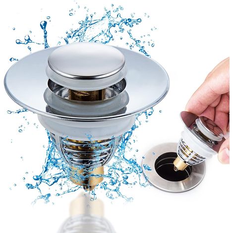 Bouchon Lavabo INOX 34 38mm Pop Up Universel avec Tamis Anti Clogging, Anti Odeur, Parfait pour Salle de Bain et Cuisine (1/5)