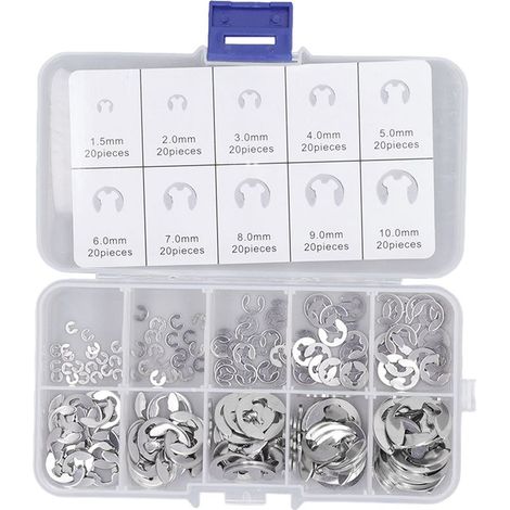 Kit de 200 circlips en acier inoxydable de qualité supérieure, résistants à la tension, pour roulements. (1/5)