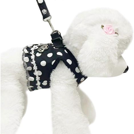 Sangle de poitrine pour chat, chien, dos, chien, à pois blancs, pour animal de compagnie, respirante et confortable - Taille L (1/5)