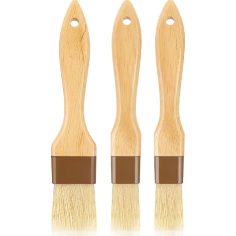 Ensemble de 3 pinceaux de cuisine avec poils de sanglier et manche en chêne facile à nettoyer et adapté à l'application d'huiles de cuisson ou de beurre. (1/5)