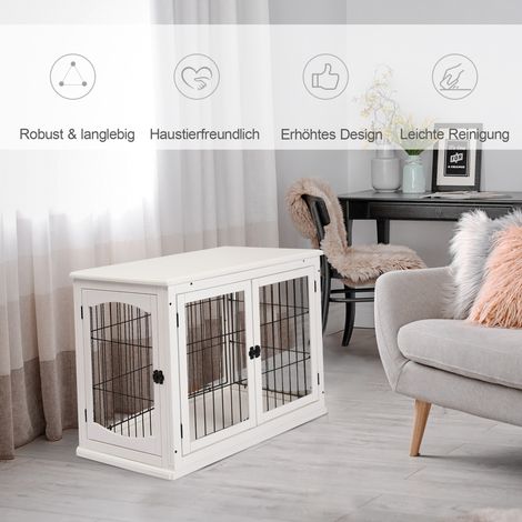 Caisse de transport pour chien 58,5x81x66 cm, porte en MDF et métal, cage de voyage blanche