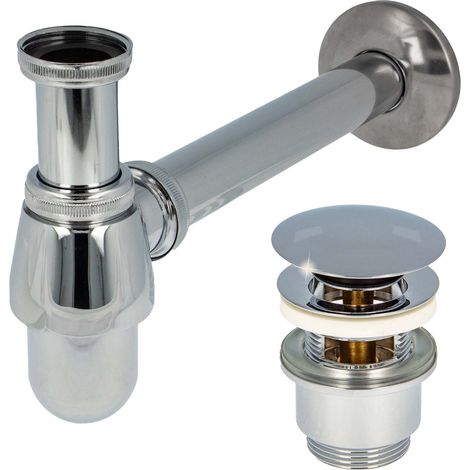 tecuro Siphon extra lang mit Pop Up Ablaufventil verchromt - Universal Set für Waschtisch / Waschbecken (1/5)