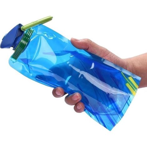 Gourde de voyage pliable - Sac à eau - Poche à eau - Gourde portable - Gourde pour vélo - Gourde réutilisable - Bleu (1/5)