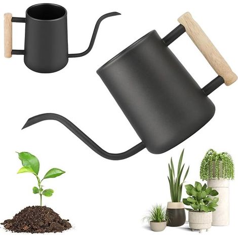 Watering Can Stainless Steel with Wooden Handle and Long Slim Pourer for Plants