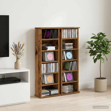 vidaXL Cabinet para CDs 2 uds. Madera envejecida 60 x 17 x 92 cm (1/5)