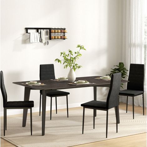 Juego de 4 sillas de comedor, respaldo alto ergonómico, sin brazos, patas de metal, negro (1/5)
